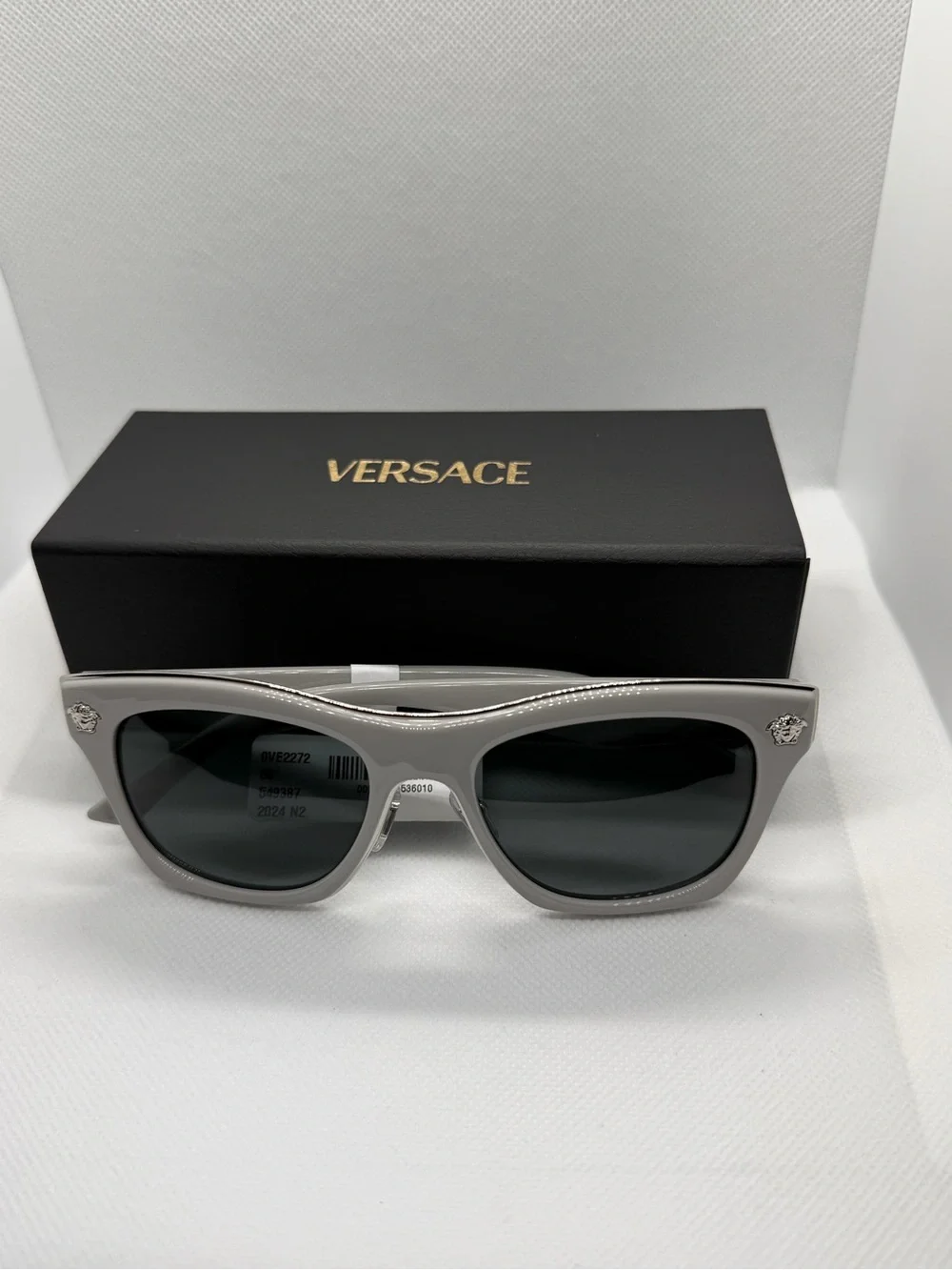 Versace Men’s Silver-Gray Frame Sunglasses with Dark Lenses